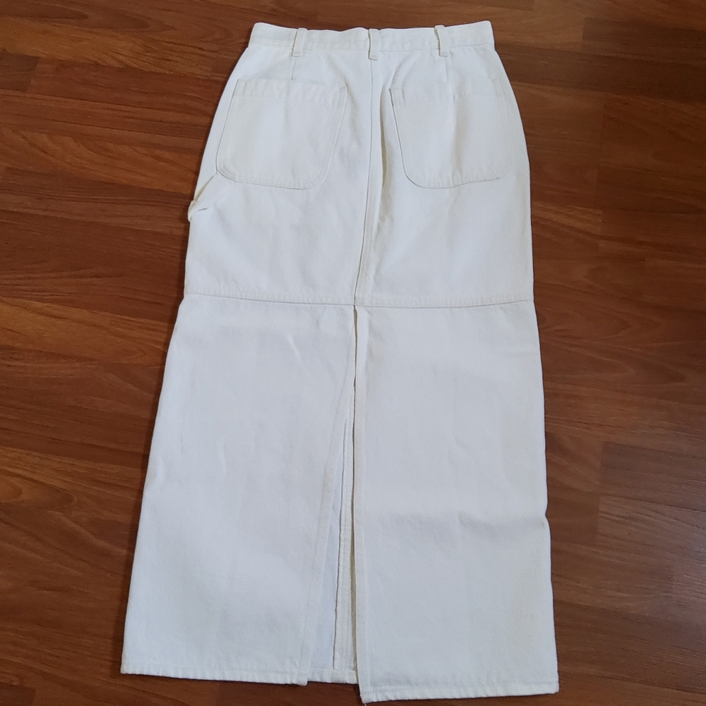 New Madewell High Slit White Denim Midi Jean Skirt Size 25